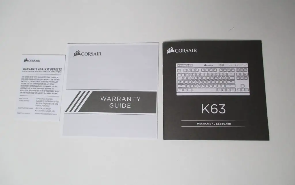 Corsair K63 Warranty cards