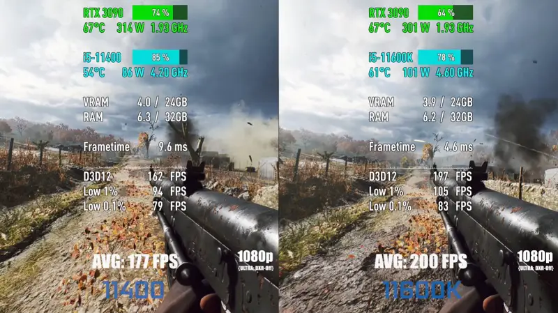 gaming i5 11600K vs i5 11400F