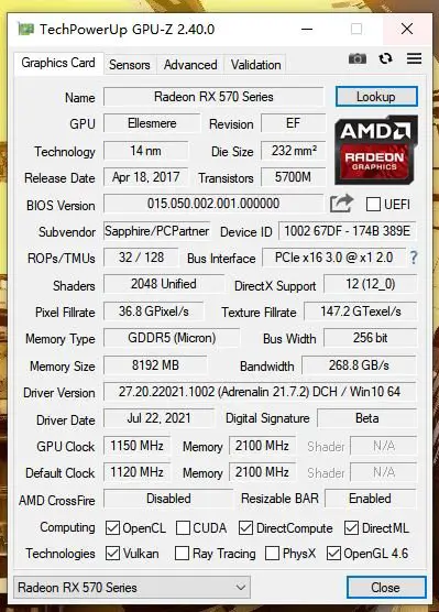 GPU-Z RX 570 Mining