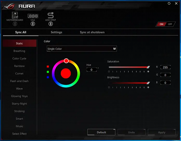 Asus Aura sync fan colour