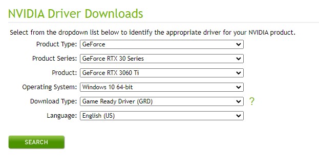 Nvidia driver search