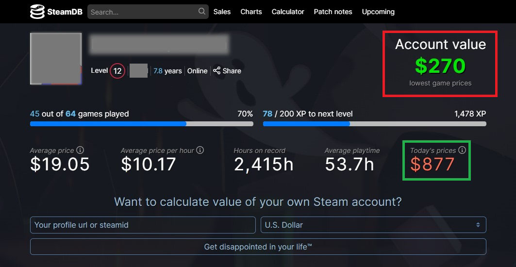 steam account value steamdb