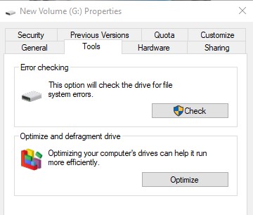 hard drive tools tab
