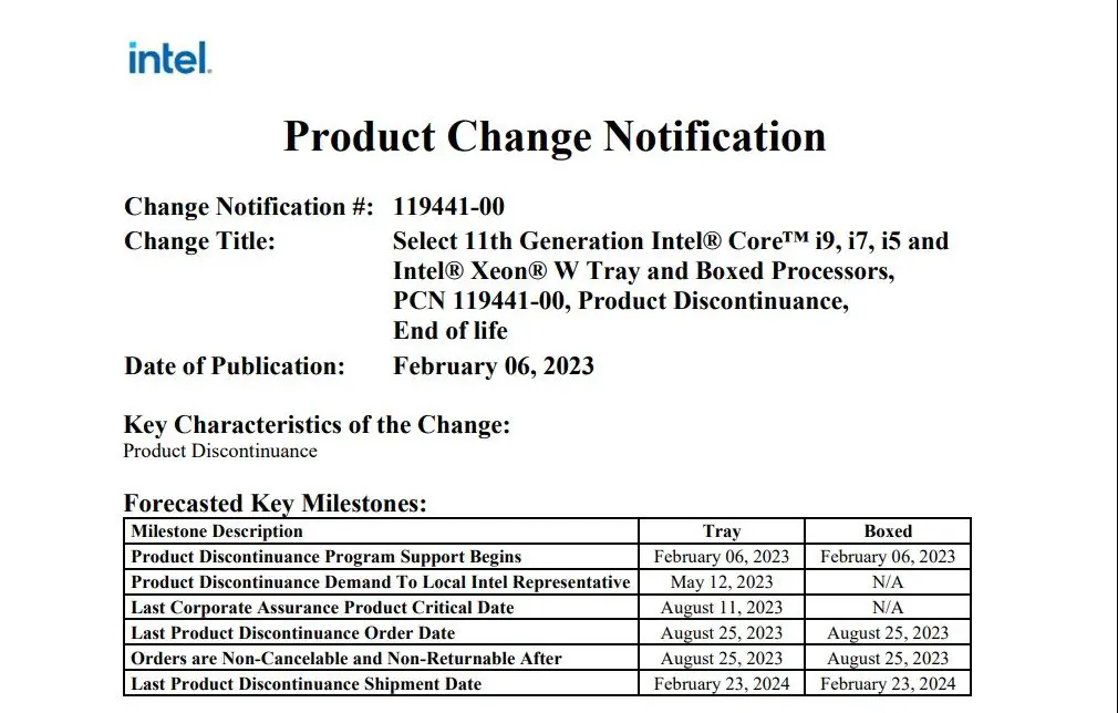 Intel product change