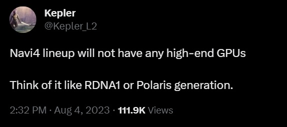 Kepler tweet RDNA 4 high end GPUs